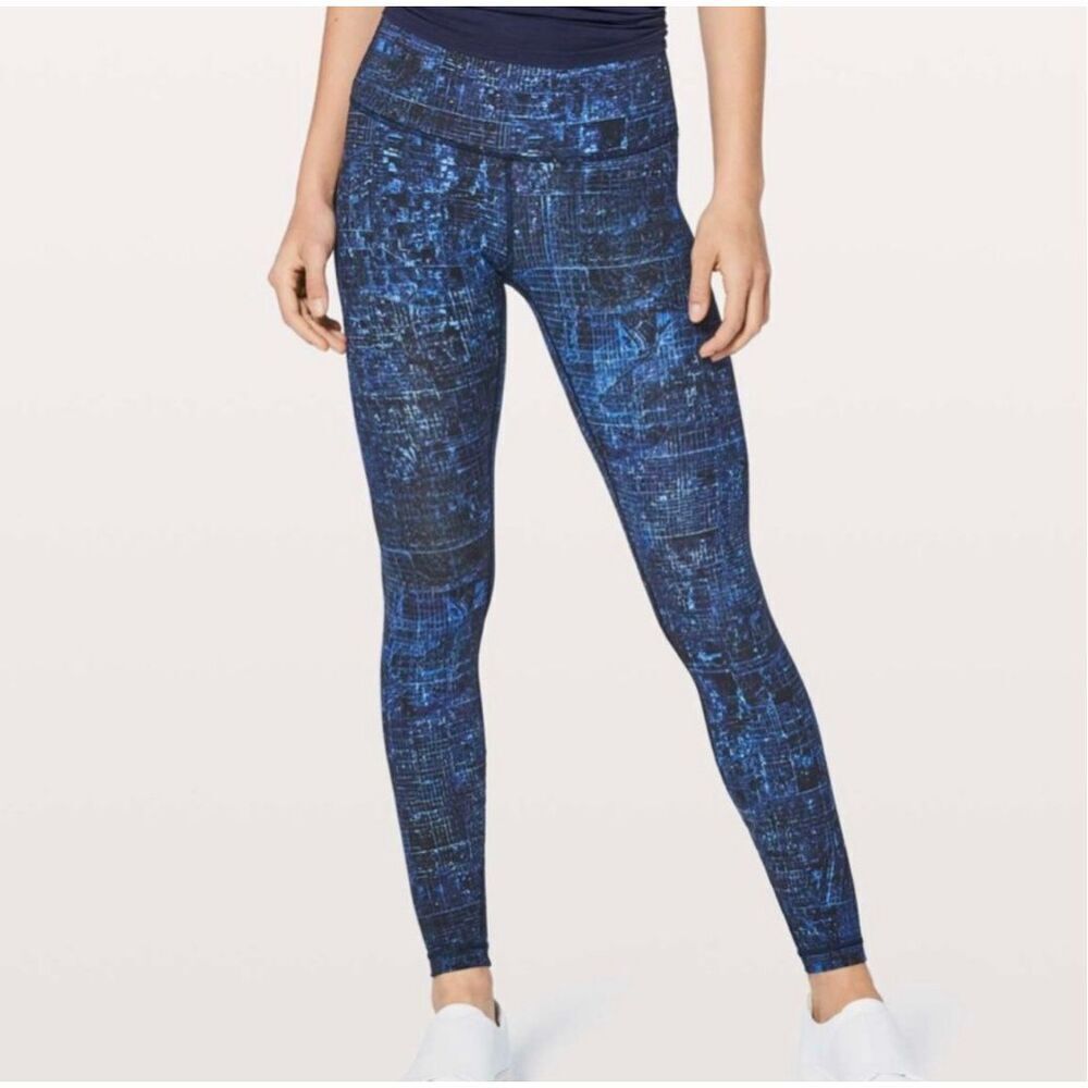 Lululemon Womens City Lights Wunder Under High Rise Tight Leggings Blue Black 2